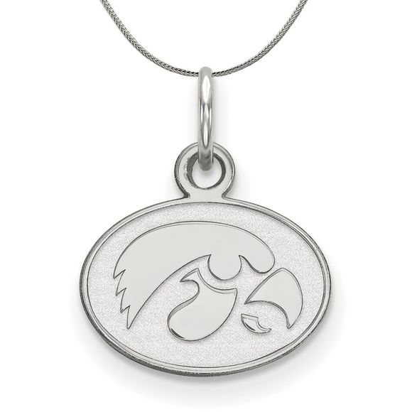 Sterling Silver U. of Iowa XS (Tiny) Oval Disc Necklace - 16 Inch - Picture 1 of 7